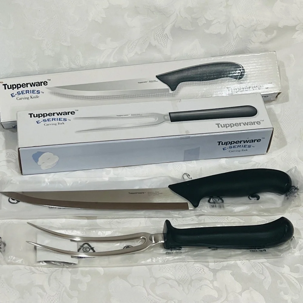NEW (NIB) Tupperware E-Series Carving Knife and Fork Set - Black (LAST one)